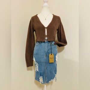 |Vibrant M.i.U| Women’s Distressed Denim Pencil Skirt